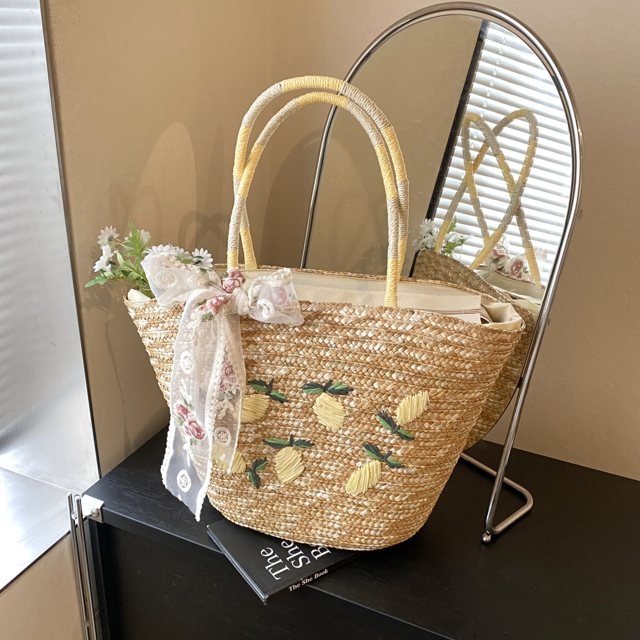 Home Decor Rattan - Grande capacidade praia bolsa de ombro