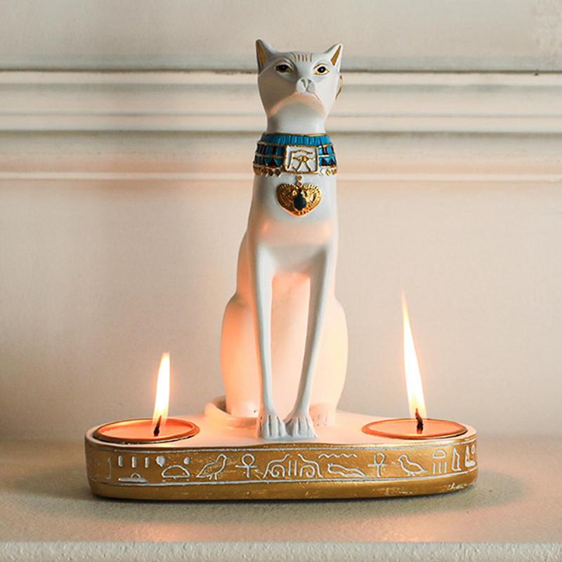 Home Decor Modern Organic - Gato egípcio Castiçal, Estátua de Resina,