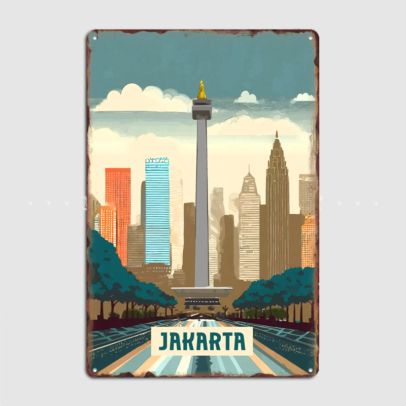 Home Decor Jakarta - Pôster de Viagem Vintage de Jacarta,