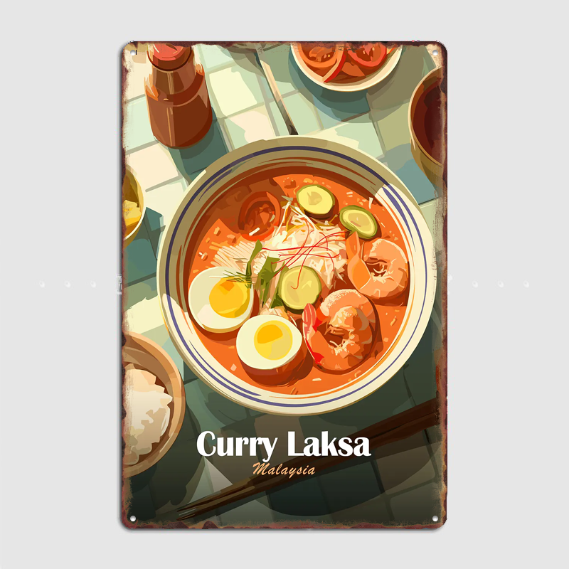 Home Decor Malaysia - Pôster Vintage de Comida Malaia Curry