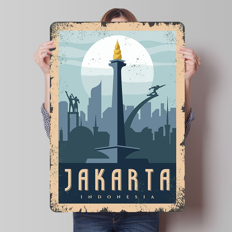 Home Decor Jakarta - Pôster Metálico de Viagem Jakarta Indonésia,