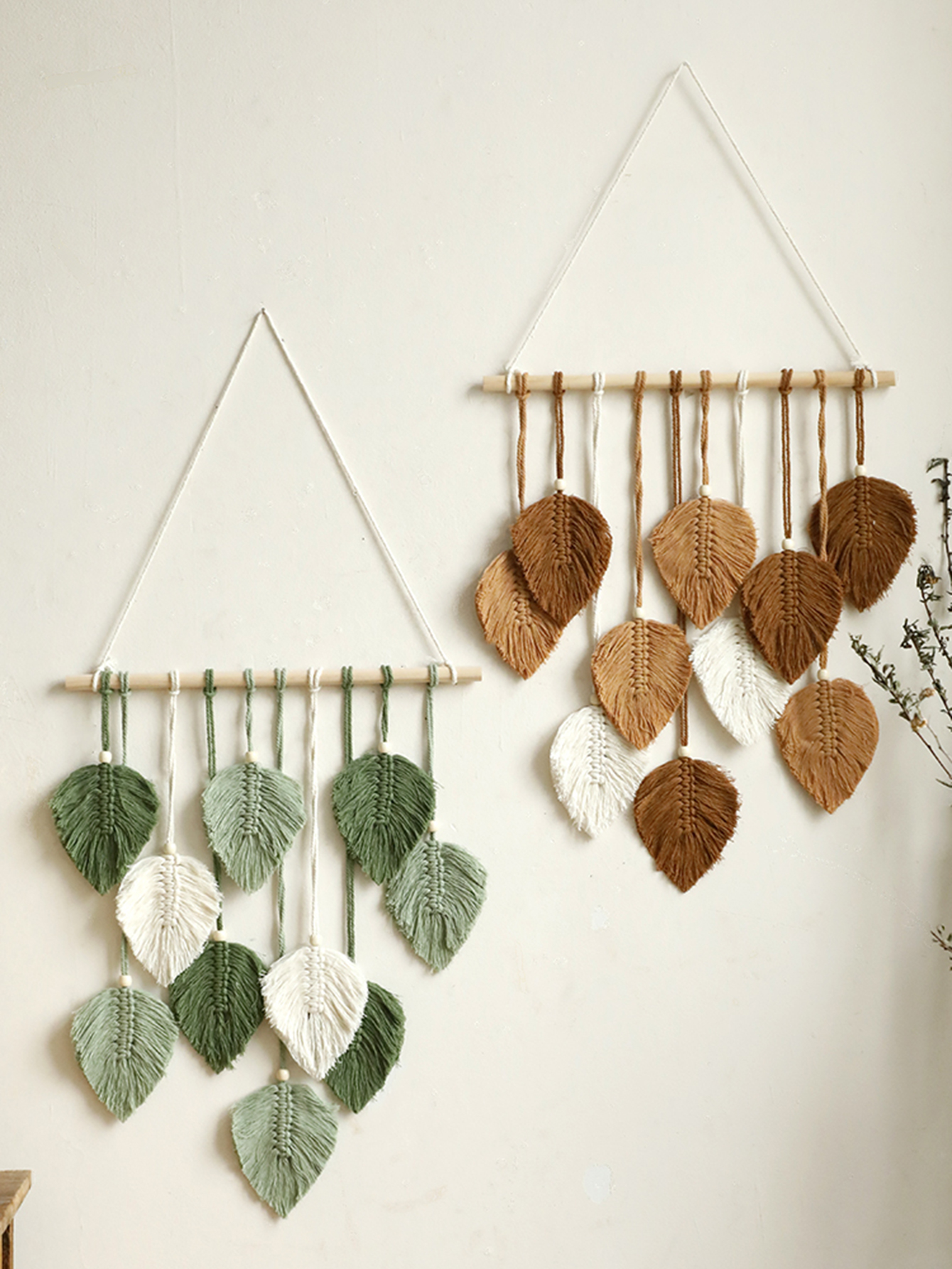 Home Decor Y2K - Folha Macramé Tapeçaria de Parede, Marrom