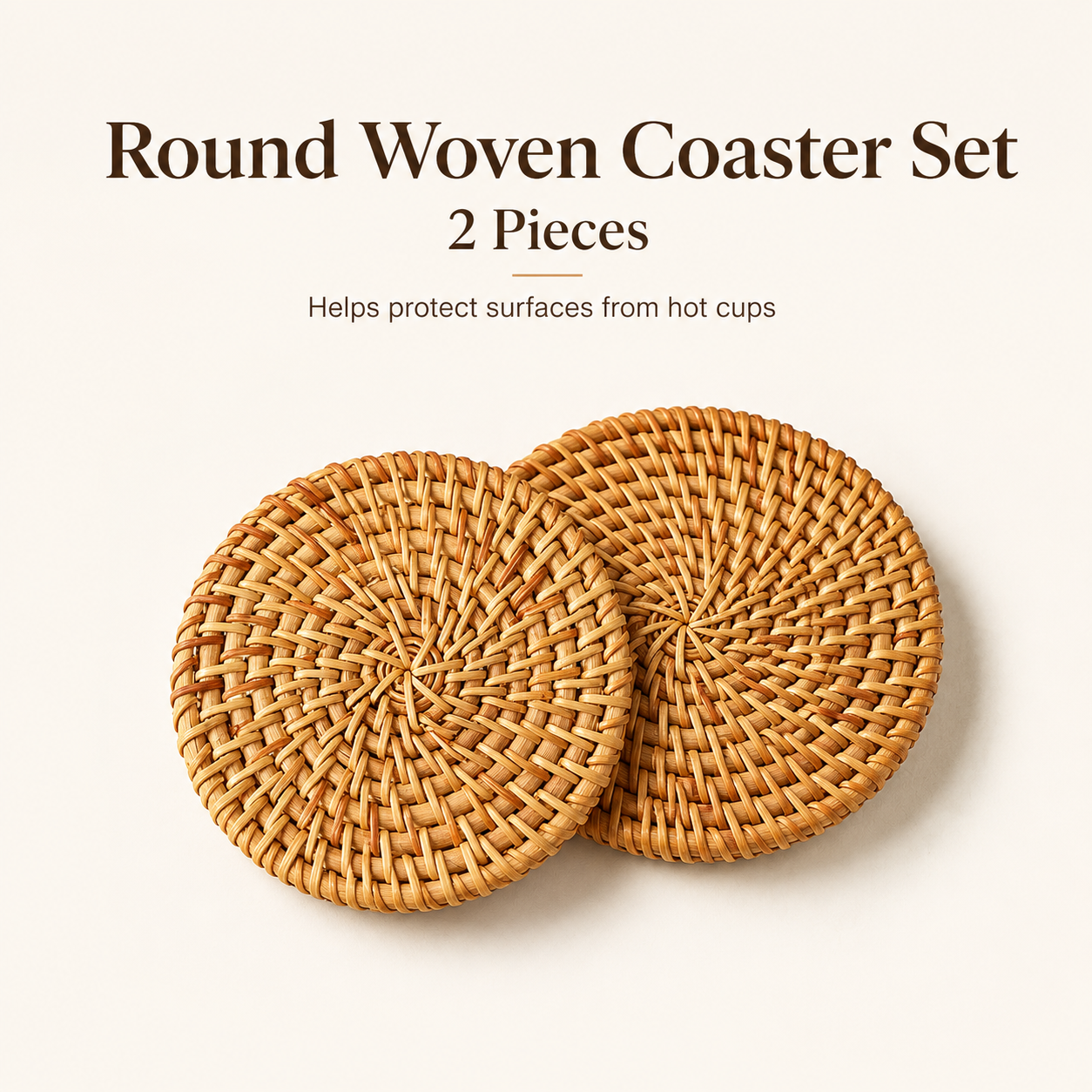 Home Decor Rattan - Conjunto de 2 Porta-Copos Redondos de