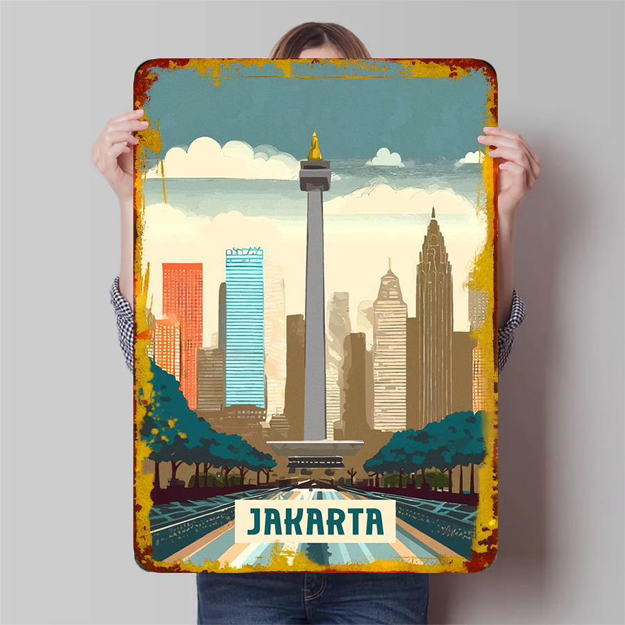Home Decor Jakarta - Jakarta Indonésia Landmark Skyline Metal Wall