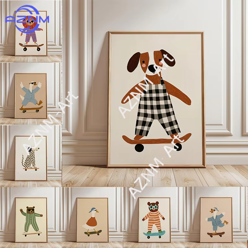 Home Decor Duck - Pôster Engraçado de Animais Skateboarding, Pintura