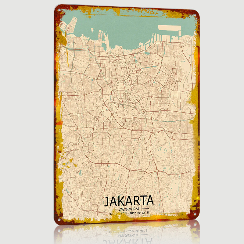 Jakarta mapa vintage impresso  - Home Decor Jakarta avaliação e preço