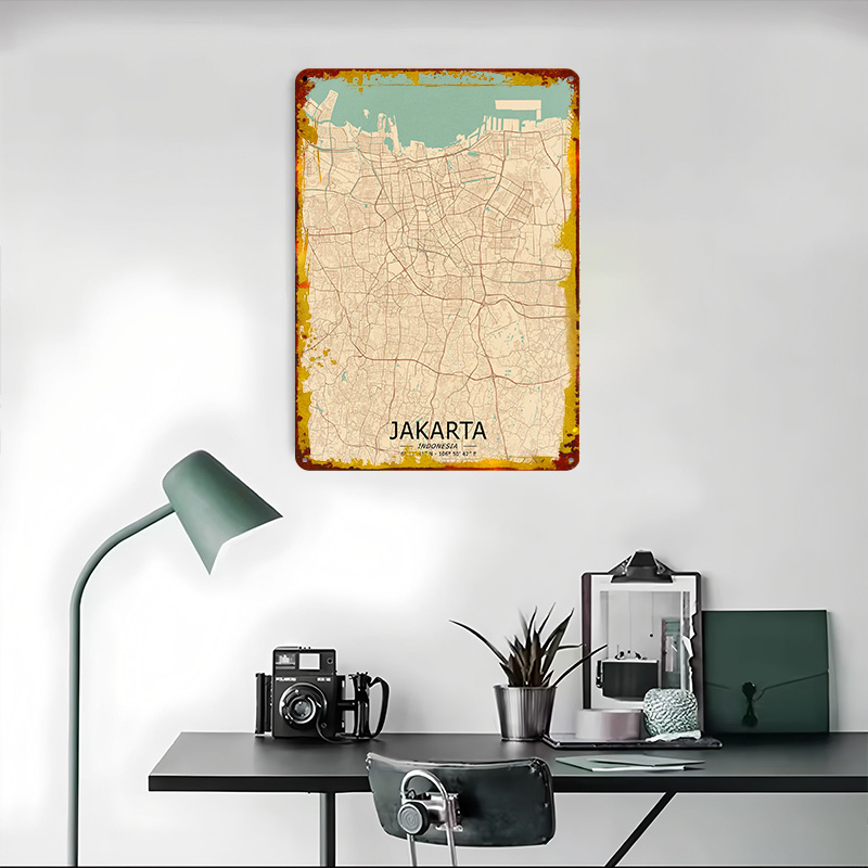 Jakarta mapa vintage impresso  - Home Decor Jakarta avaliação e preço