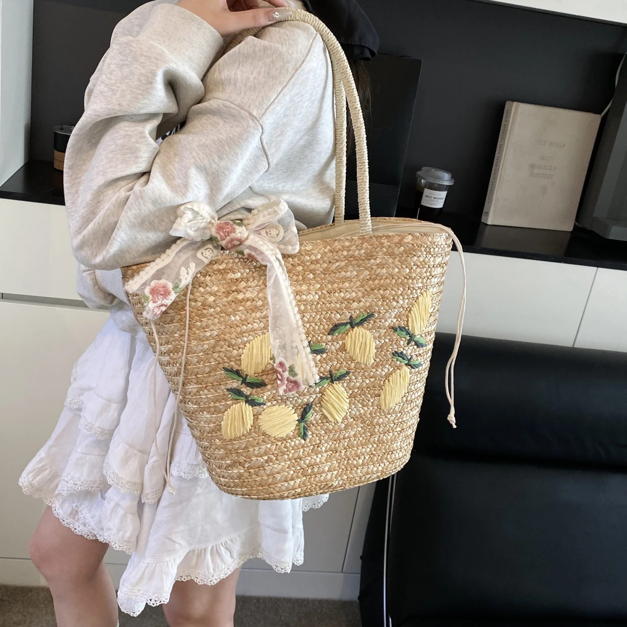Grande capacidade praia bolsa  - Home Decor Rattan avaliação e preço