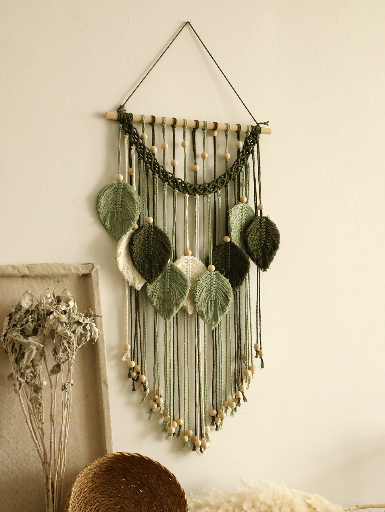 Macrame folha tapeçaria boho d - Home Decor Y2K avaliação e preço